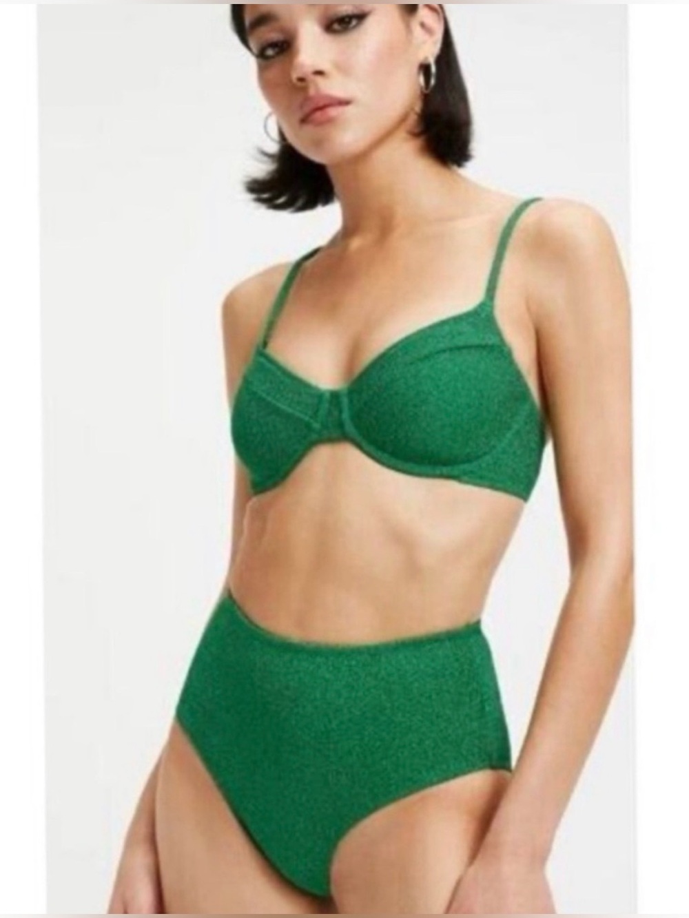 Good American Green Metallic Sparkle Underwire Bikini Set w/ 2 bottoms - NWT